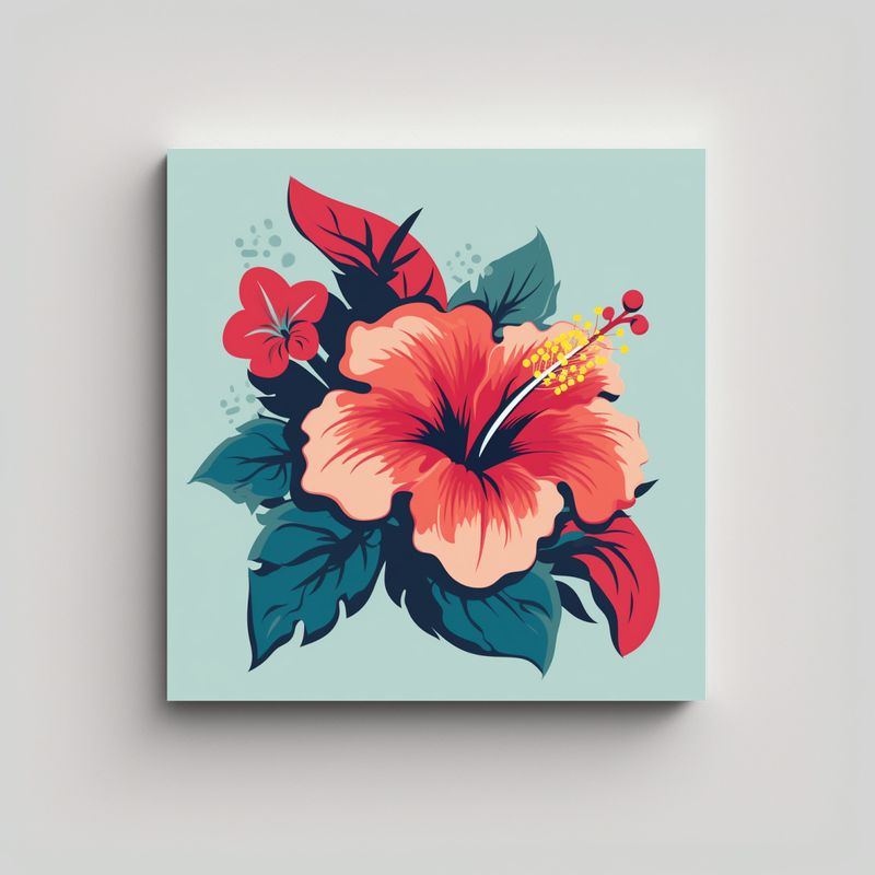 GENERICO - Arte Minimalista Hawaiano De Hibiscus En Lienzo: 50x50 Cm