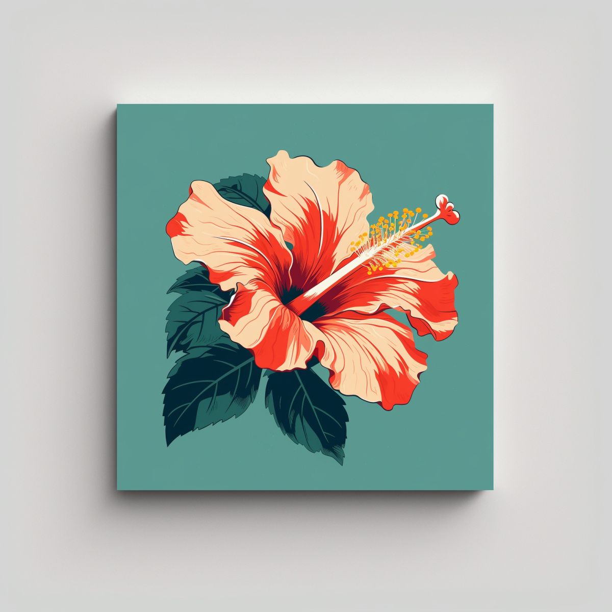 GENERICO - Cuadro Moderno De Hibiscus Hawaiano En Tela 60x60 Cm