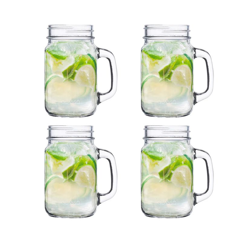 GLASSO - Set 4 Vasos Jarras Mason Jar Glasso 450ml Mojito Aperitivos
