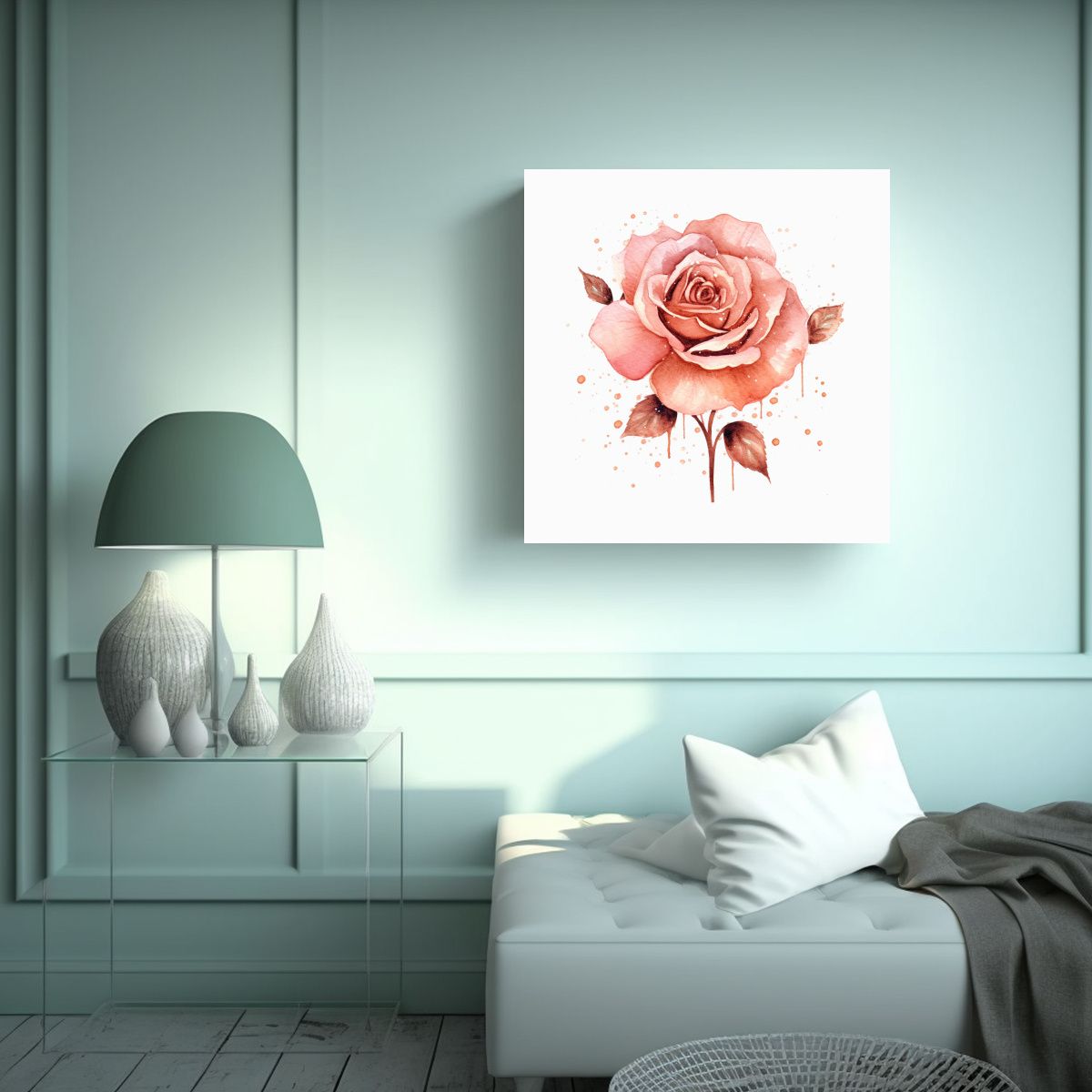 GENERICO - Canva Panarat: Cuadros Acuarela De Rosas Doradas 90x90 Cm