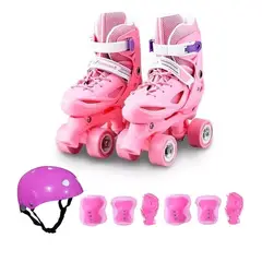 GENERICO - Patin 4 Ruedas Ajustable + Set De Protección color rosa