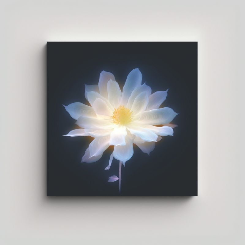GENERICO - Cuadro Abstracto De Flor Blanca En Tela Bastidor 60x60 Cm
