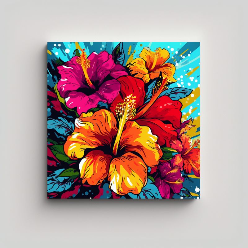 GENERICO - Cuadro Abstracto Floral Hawaiiano En Alta 50x50 Cm