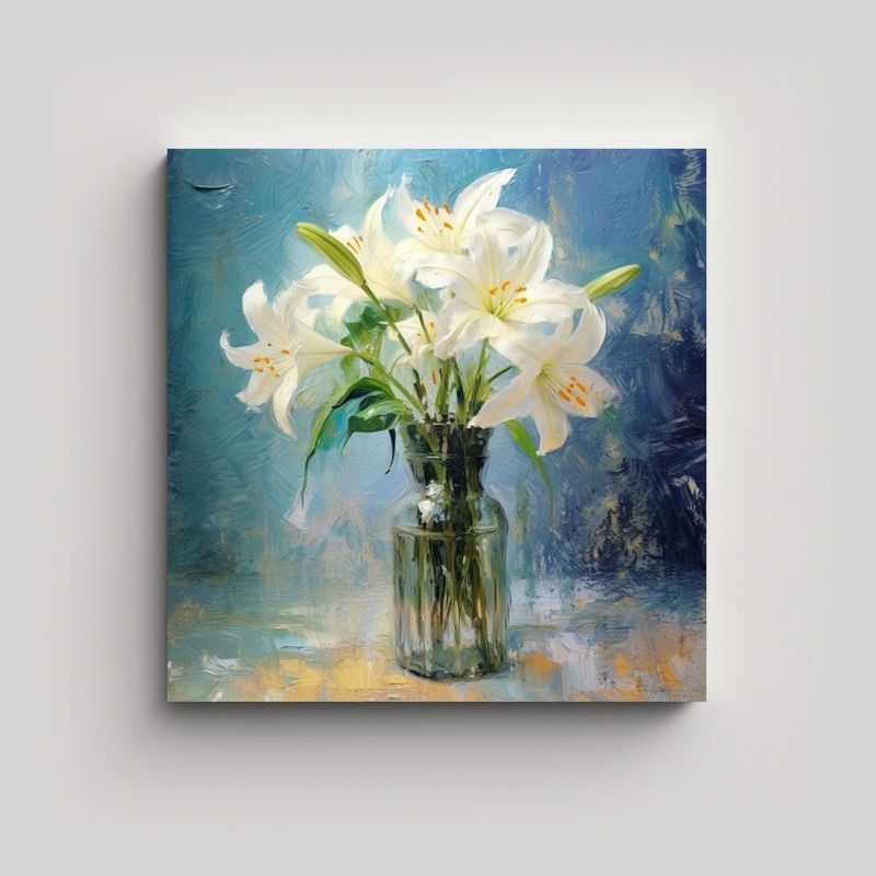 GENERICO - Cuadro Artesanal De Líneas Finas: Lirios Blancos 80x80 Cm