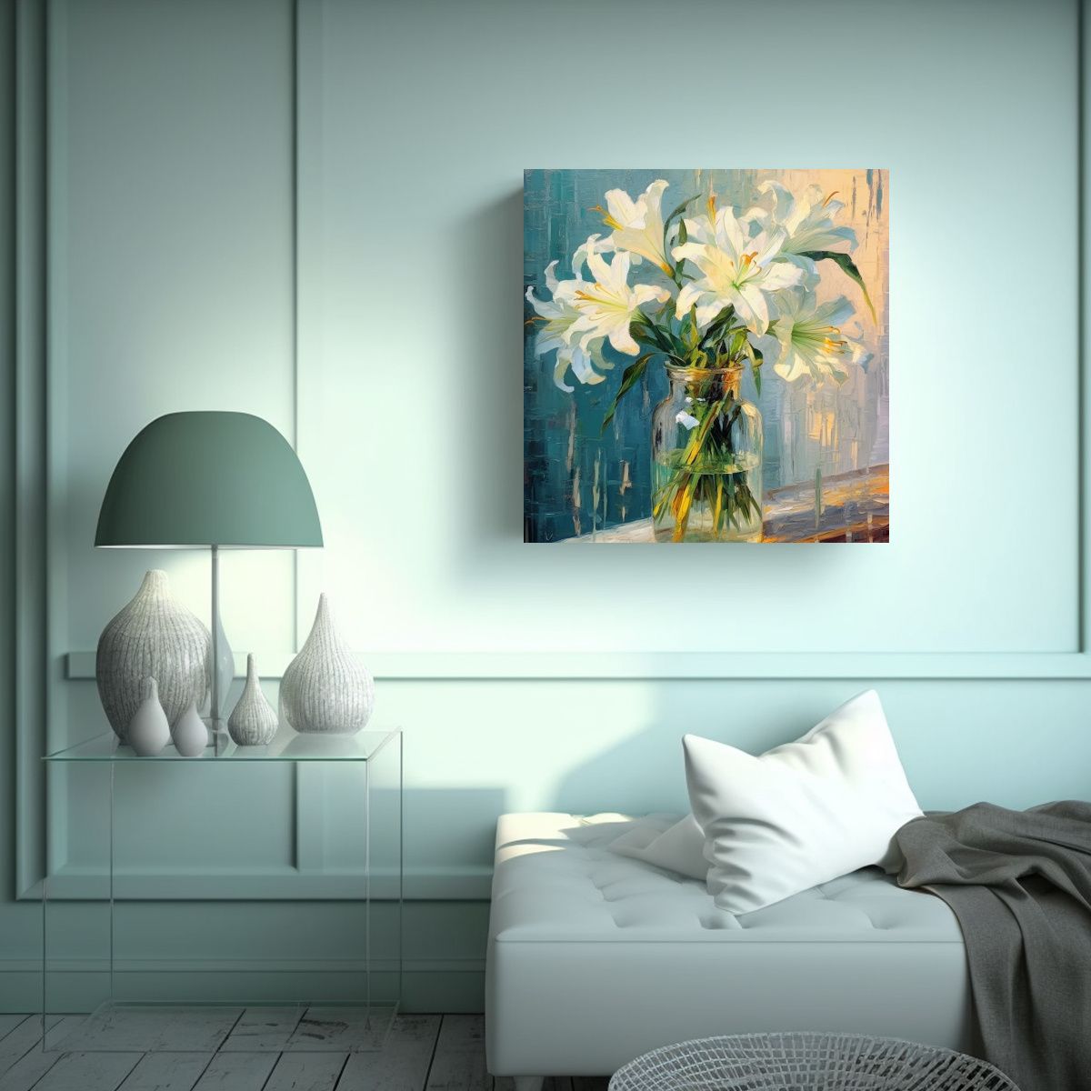 GENERICO - Cuadro Arte De Pared: Lirios Blancos De Monet, 90x90 Cm