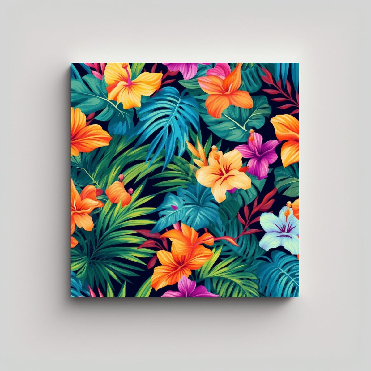 GENERICO - Ilustración Tropical De Flores: Cuadro Animado 90x90 Cm