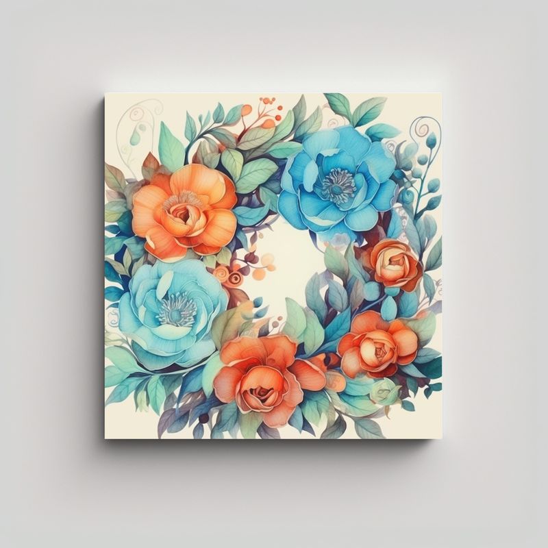 GENERICO - Inspirador Cuadro De Flores En Tonos Azules Y 90x90 Cm