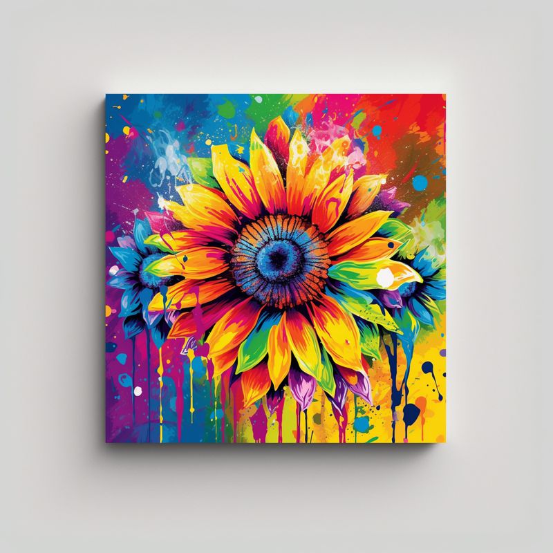 GENERICO - Cuadro Mural Colorido Con Diseño De Girasoles Y 90x90 Cm