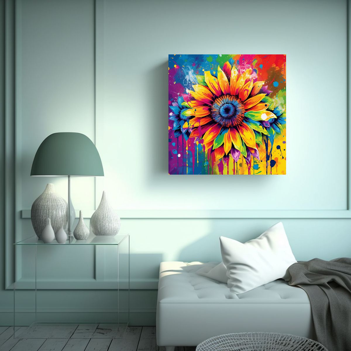 GENERICO - Cuadro Mural Colorido Con Diseño De Girasoles Y 80x80 Cm
