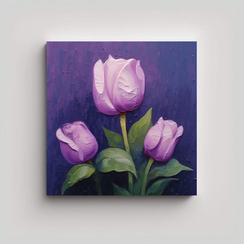 GENERICO - Detalle De Lienzo Moderno: Rosa Púrpura En Óleo 90x90 Cm