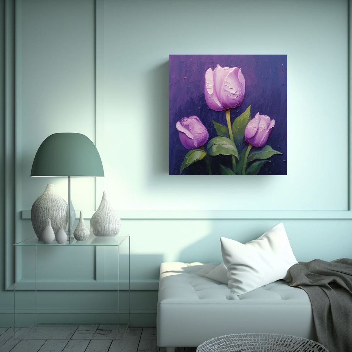 GENERICO - Detalle De Lienzo Moderno: Rosa Púrpura En Óleo 50x50 Cm