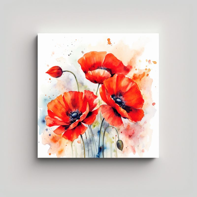 GENERICO - Cuadro Decorativo De Amapolas Rojas En Gama De 70x70 Cm