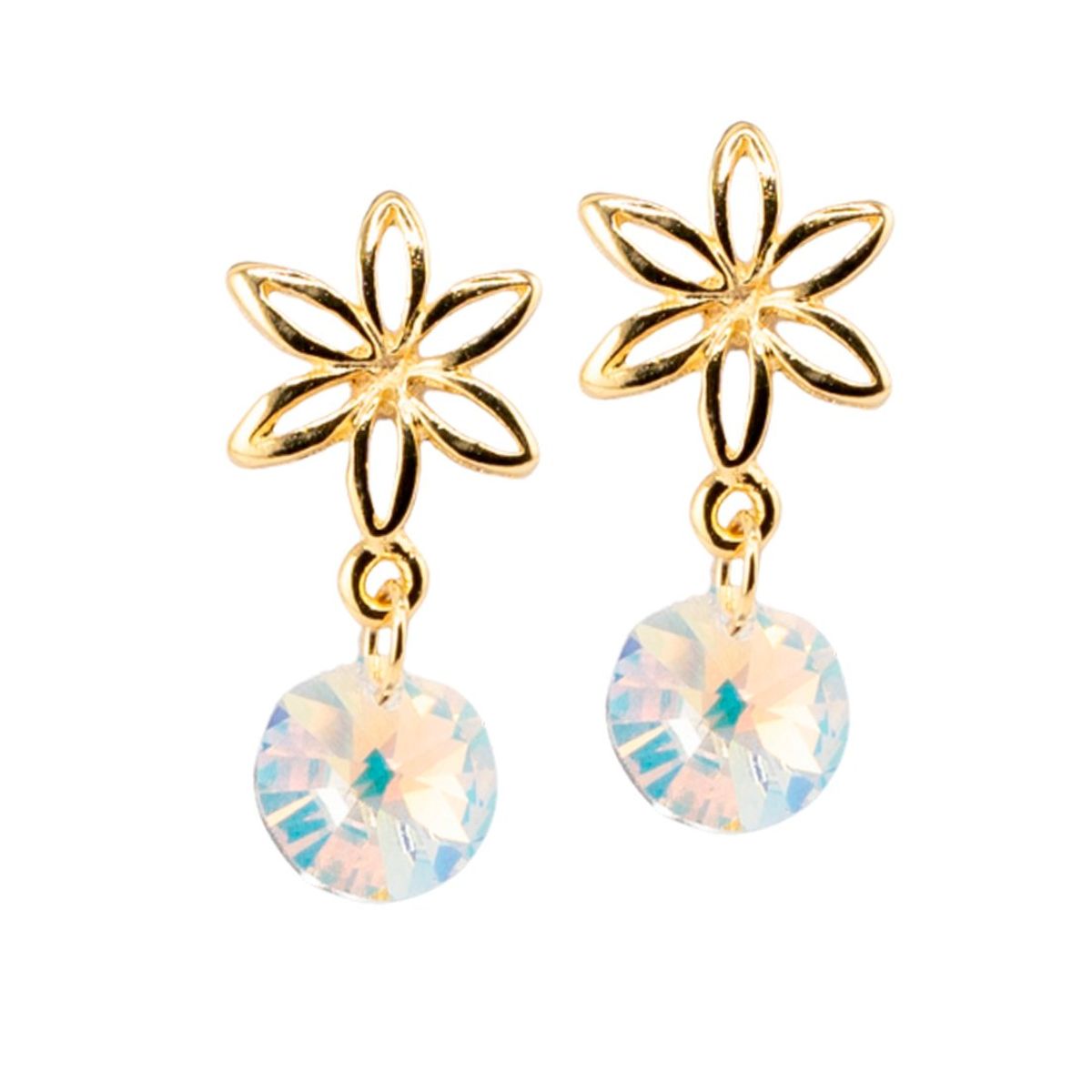 JOYAS MONTERO - Aros Elsa Baño Oro 24K creado con cristales de Swarovski® Aurora Boreal