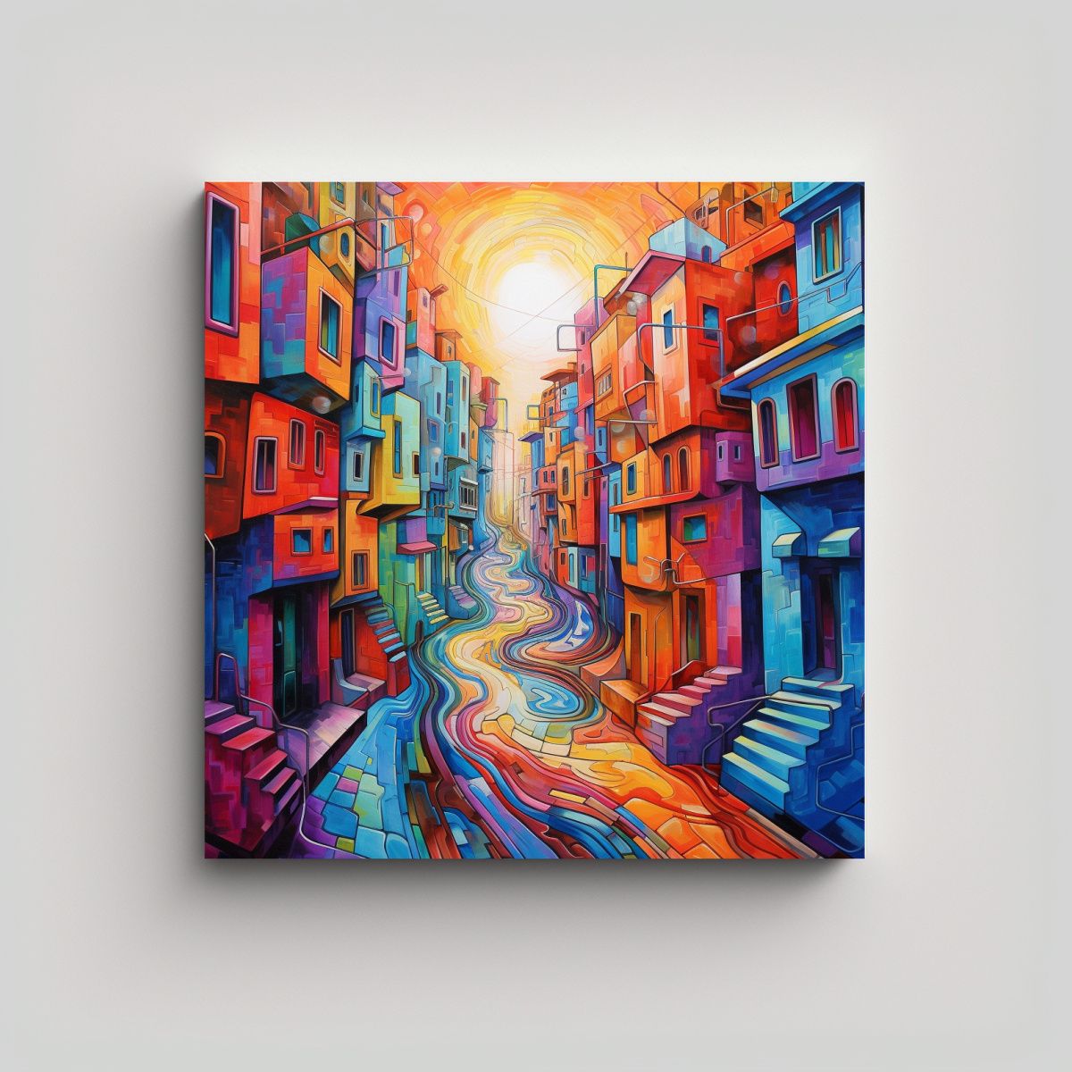 GENERICO - Lienzo De Calle Colorida Abstracta Tema Escenario 90x90 Cm