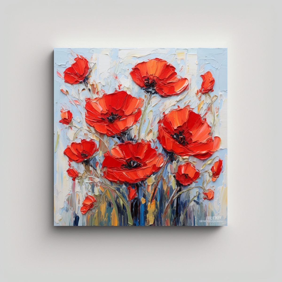 GENERICO - Composición Cálida De Amapolas Rojas Al Óleo 80x80 Cm