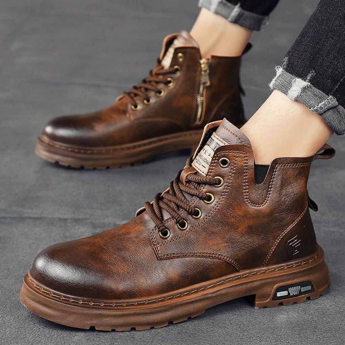 BLWOENS - Zapatos Botas de Martín para Hombre - Marrón