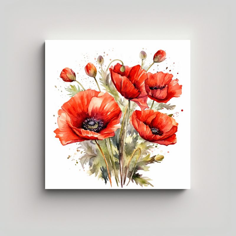 GENERICO - Exposición De Arte Cuadrado Con Amapolas En 50x50 Cm
