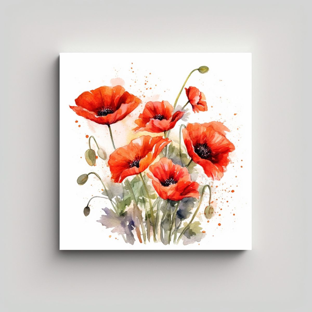 GENERICO - Arte Profundo De Amapolas En Acuarela Sobre Fondo 50x50 Cm