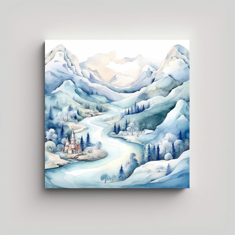 GENERICO - Cuadro Enigmático De Invierno: Valle, Montañas 70x70 Cm