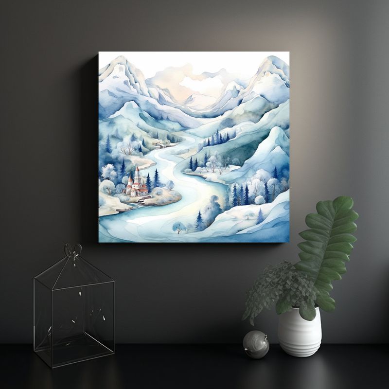 GENERICO - Cuadro Enigmático De Invierno: Valle, Montañas 60x60 Cm