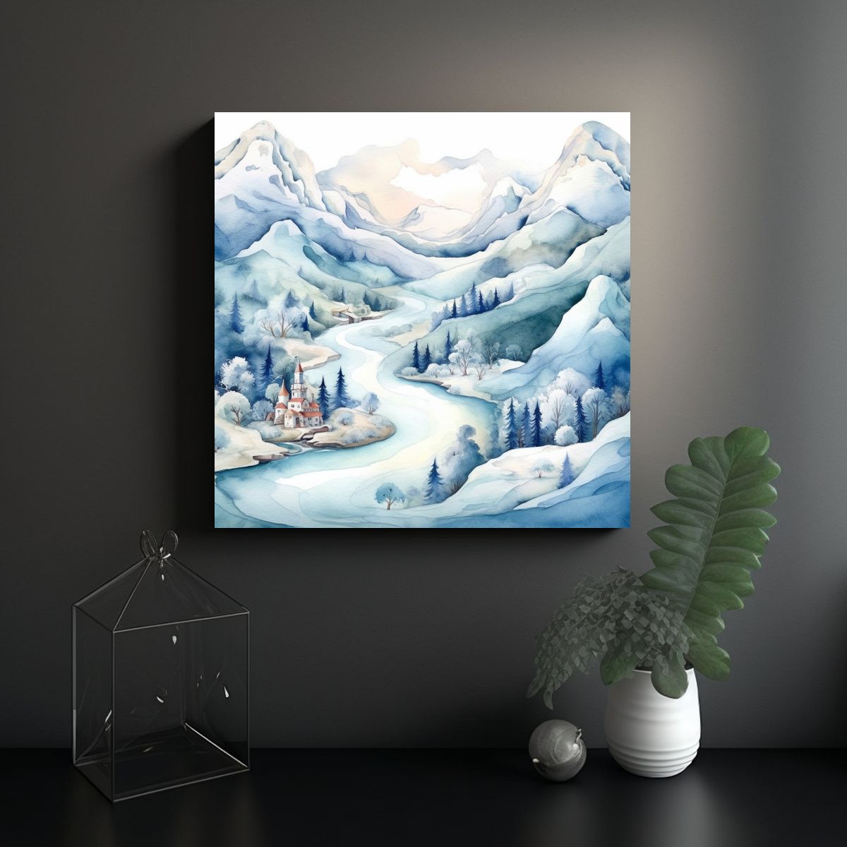 GENERICO - Cuadro Enigmático De Invierno: Valle, Montañas 50x50 Cm