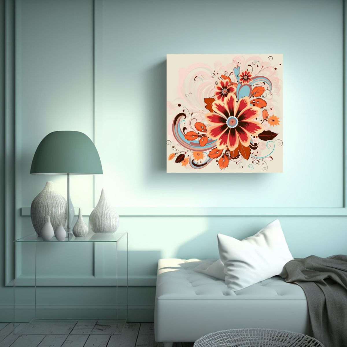 GENERICO - Cuadro Decorativo Floral Y Rectangular: 50x50 Cm