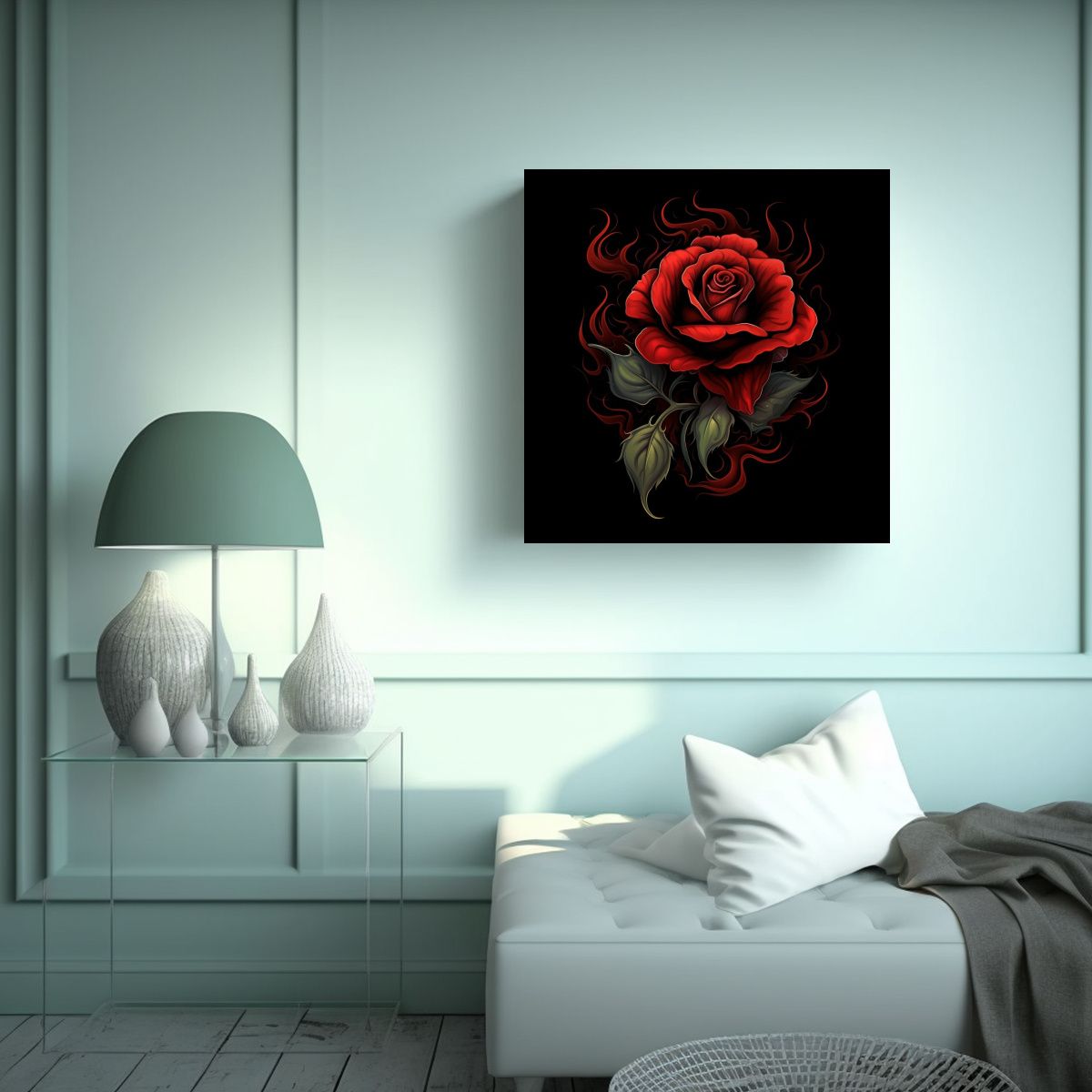 GENERICO - Rosa Roja Animada En Arte Abstracto Intenso Con 70x70 Cm