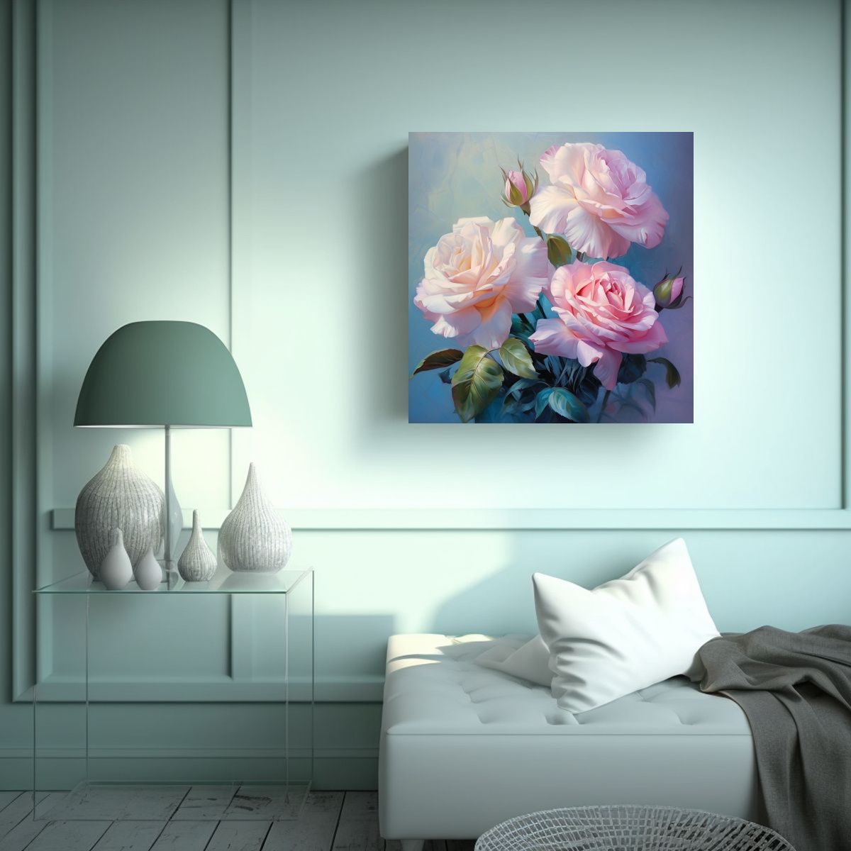 GENERICO - Adorables Cuadros Decorativos De Rosas Pastel: 90x90 Cm
