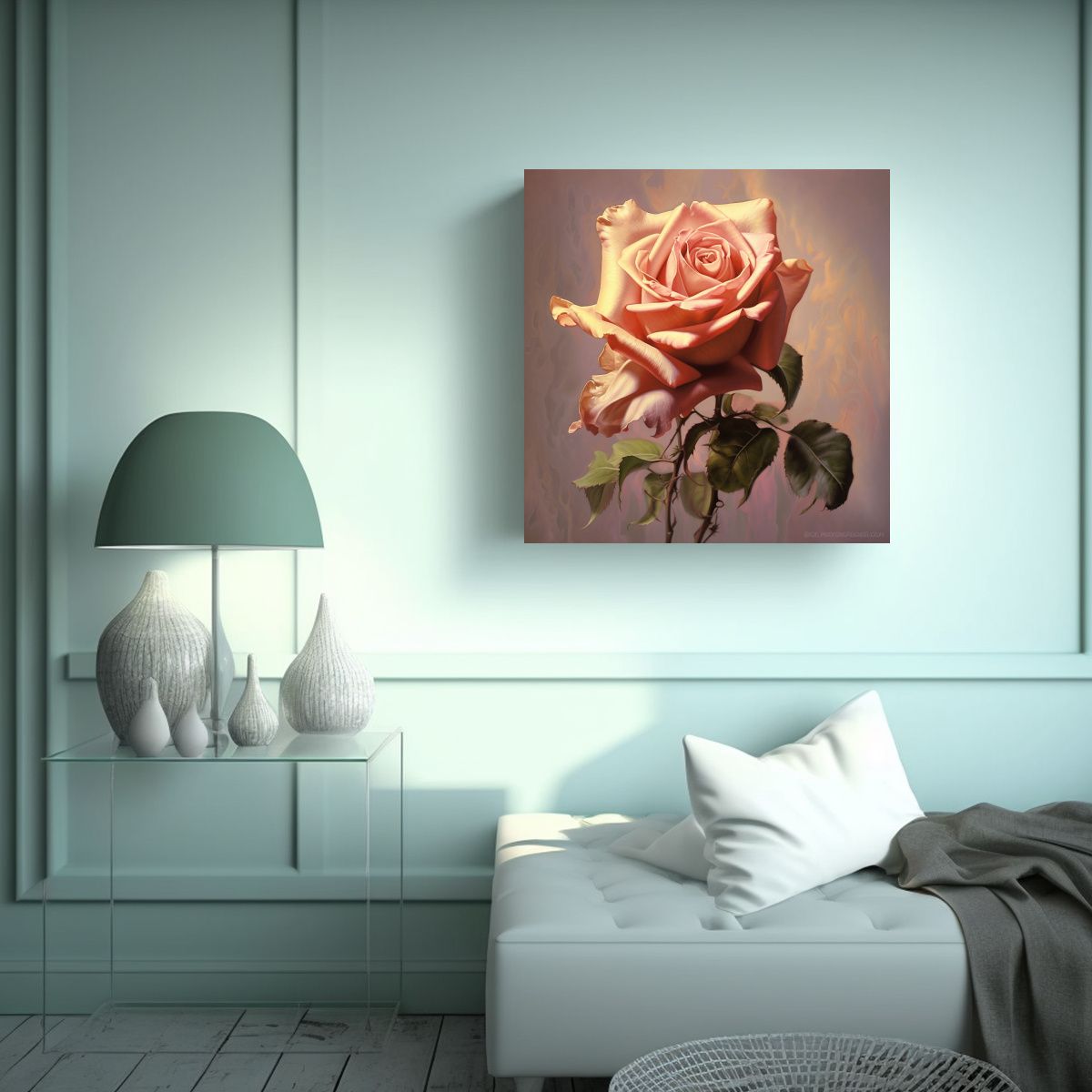 GENERICO - Cuadro Acuarela De Rosa Intenso: Contraste Y 70x70 Cm