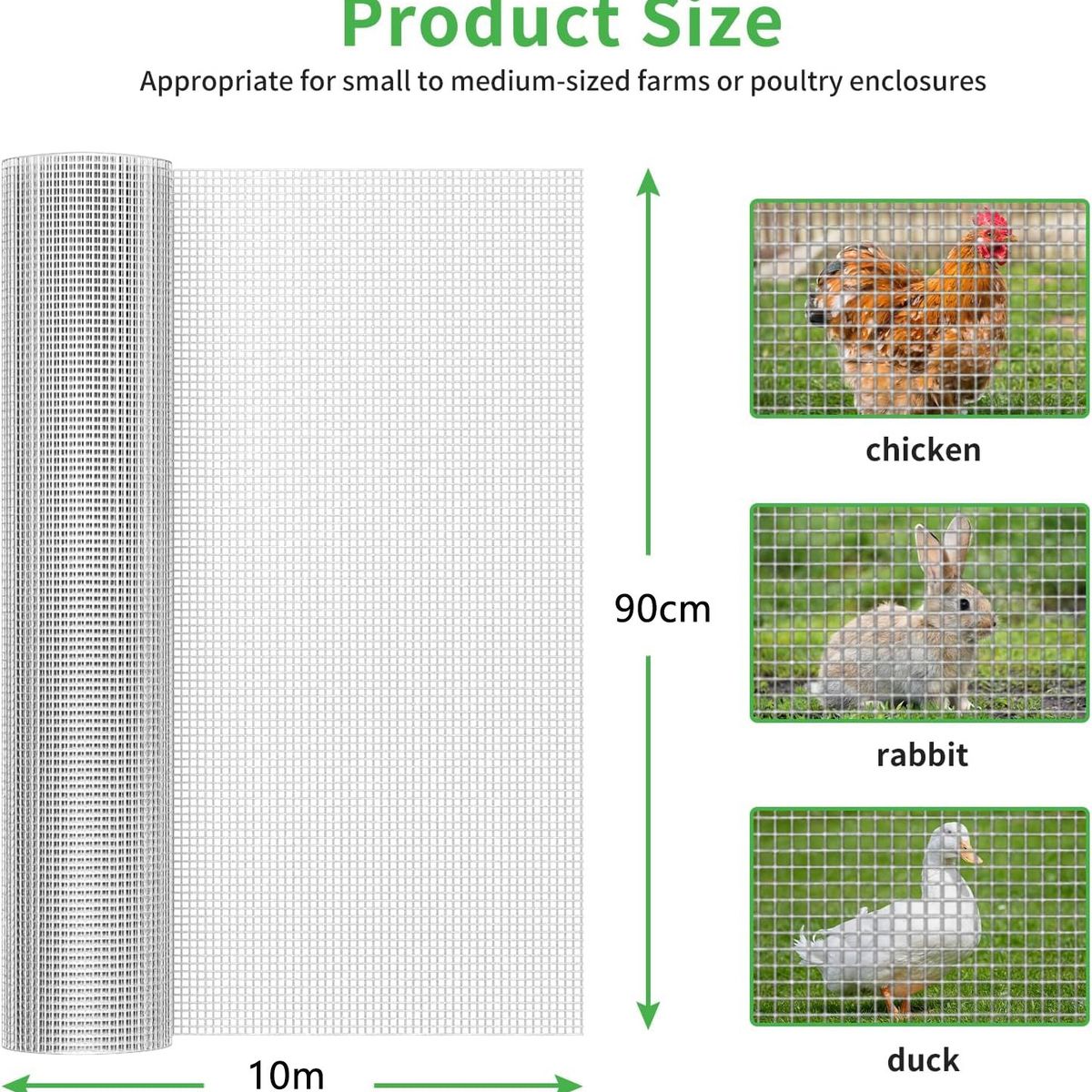 KUANGYE - Malla Soldada Galvanizada 90cm Alto X 10mts Largo