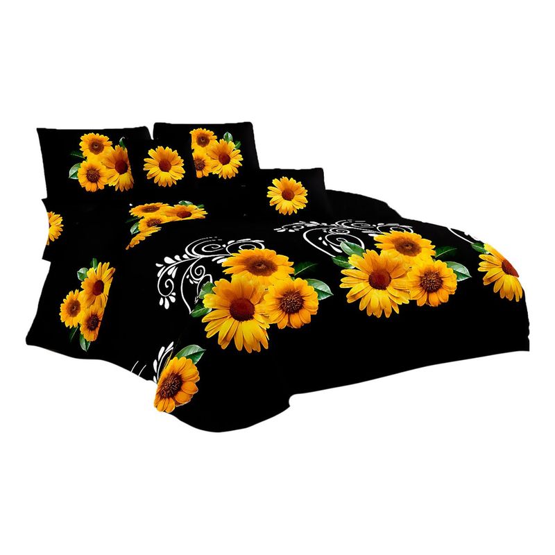 GENERICO - Cubre Cama King Quilt 2.5 Plazas Estampado Girasol Negro 655