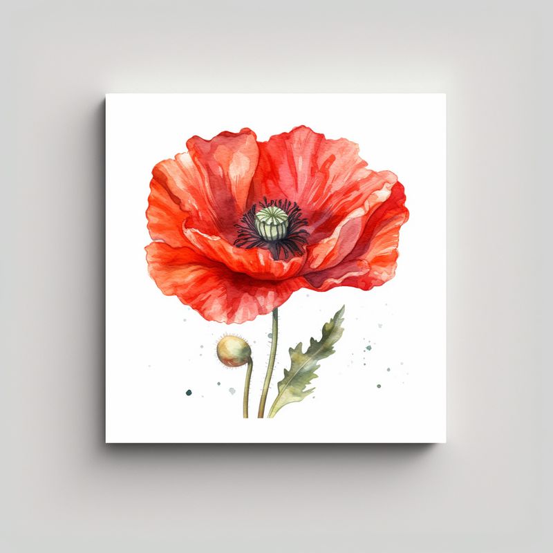 GENERICO - Ilustración Majestuosa De Amapola En Acuarela 80x80 Cm