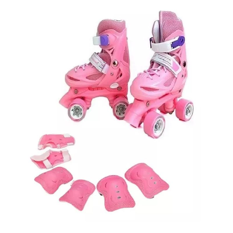 GENERICO - Patin 4 Rueda Niña/o + Set Proteccion XS 25-28