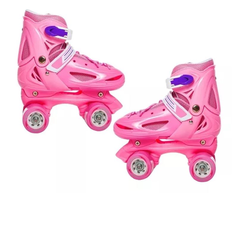 GENERICO - Patin 4 Rueda Niña Rosado Ajustable Talla Xs 25 Al 28