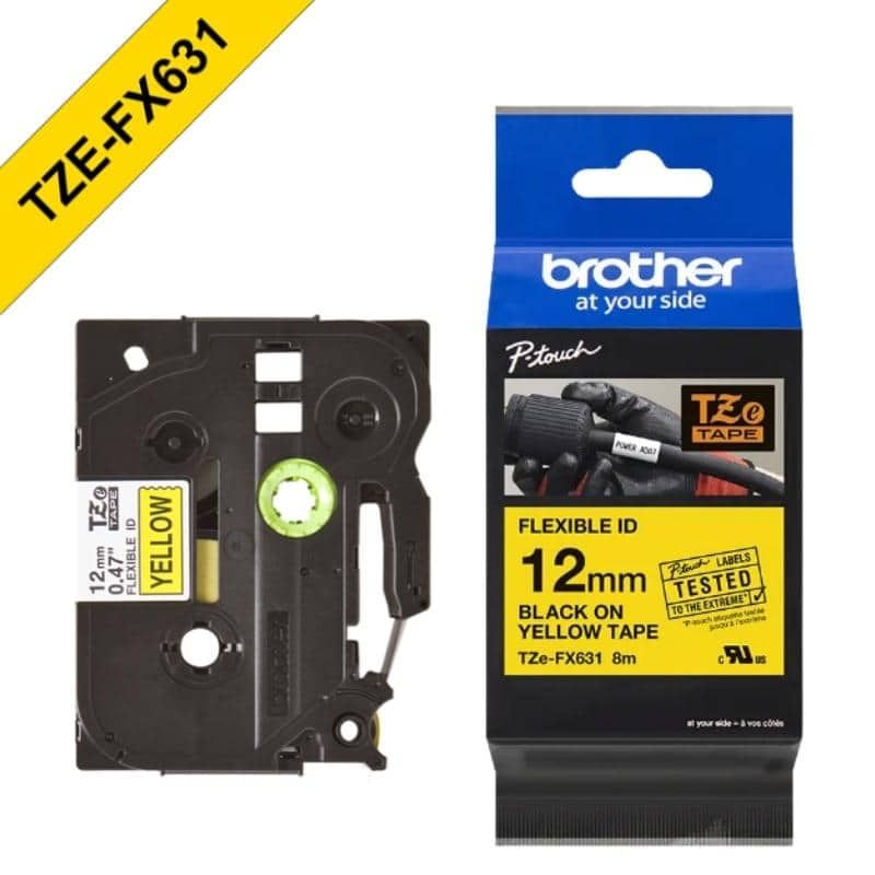 BROTHER - Cinta Brother Tze-fx631 Negro Sobre Amarillo 12mmx8m