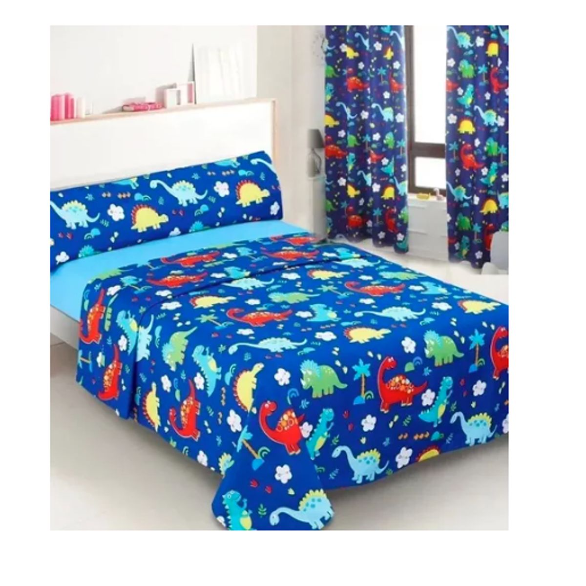 GENERICO - Sabanas Infantiles Niños Y Niñas 1,5 Dinosaurios azul
