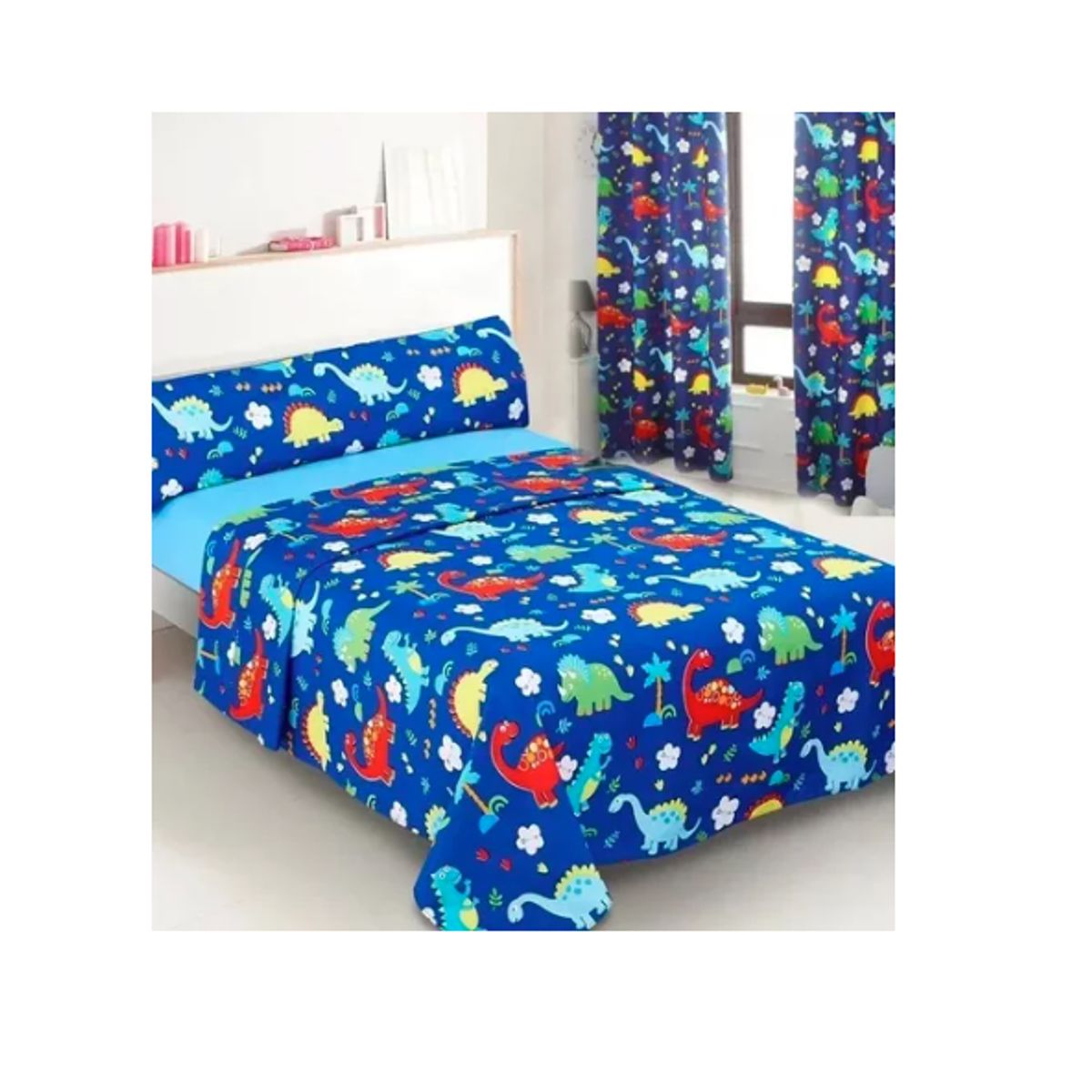 GENERICO - Sabanas Infantiles Niños Y Niñas 1,5 Dinosaurios azul