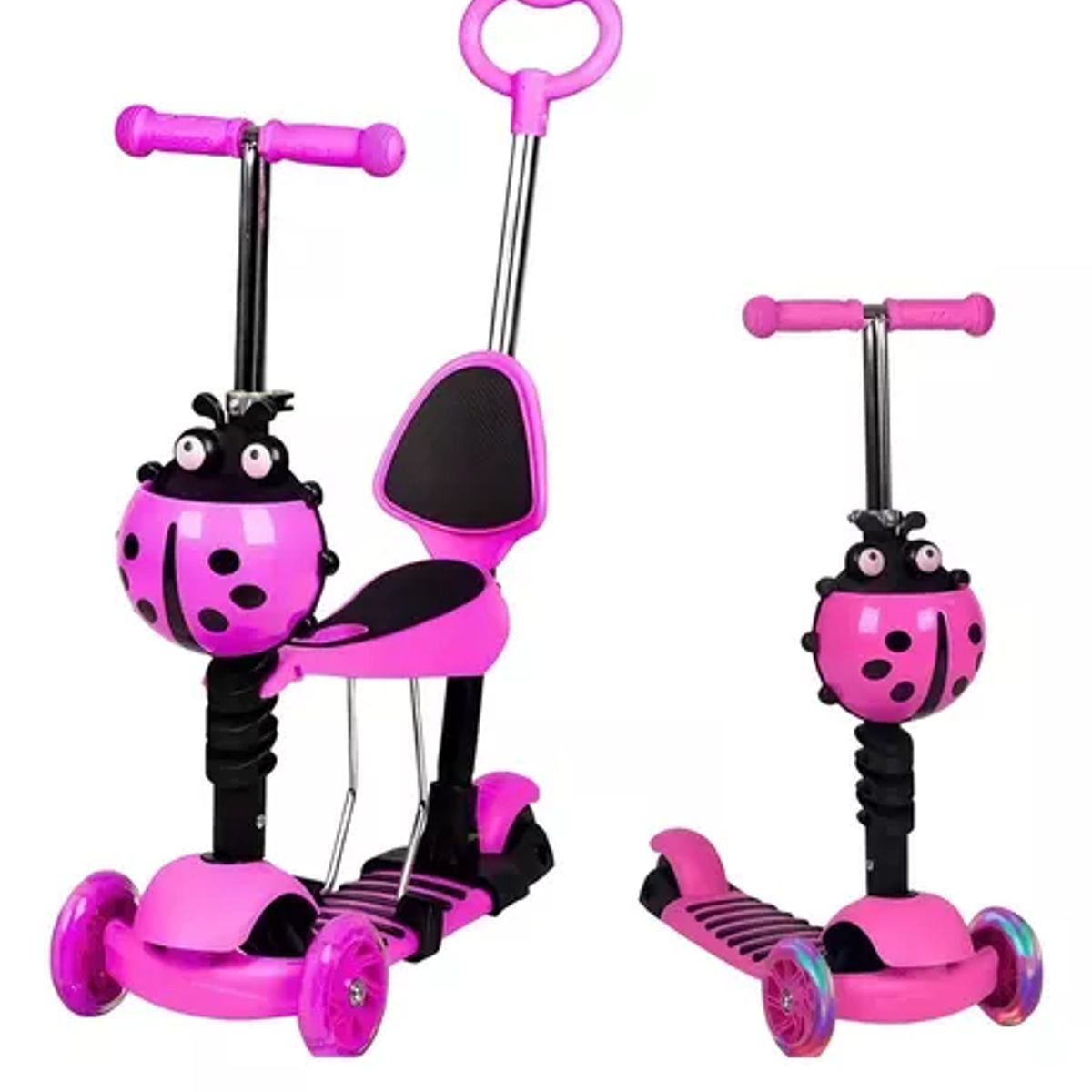 GENERICO - Monopatín Scooter 5 En 1 Con Luz Led Rosa  Mariquita