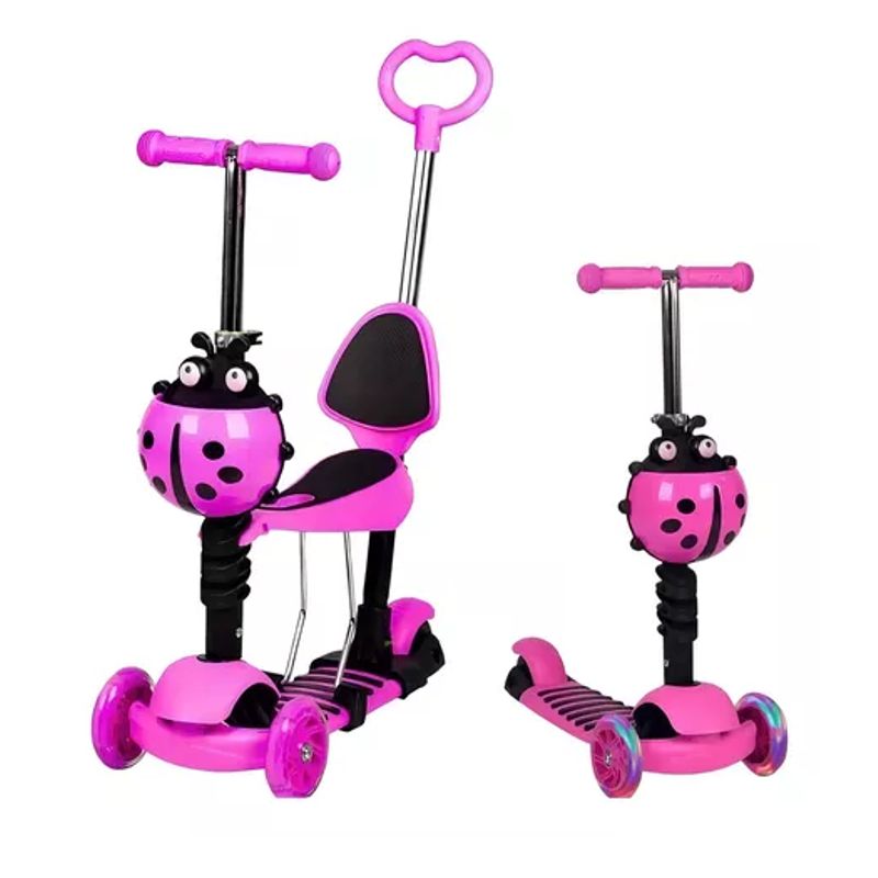 GENERICO - Monopatín Scooter 5 En 1 Con Luz Led Rosa  Mariquita