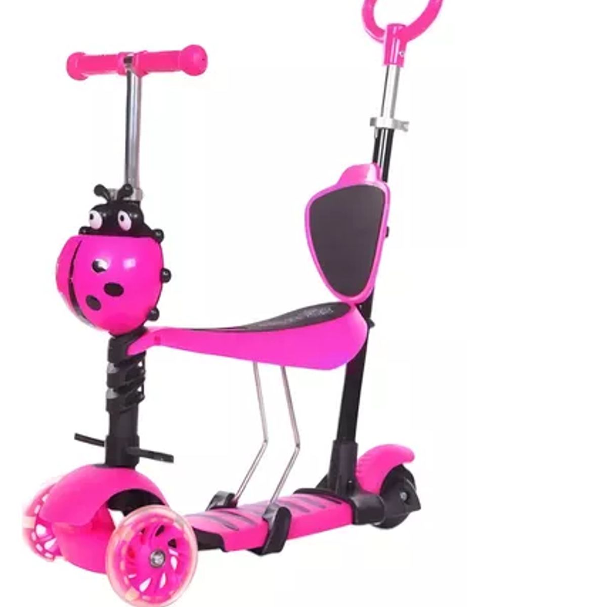 GENERICO - Monopatín Scooter 5 En 1 Con Luz Led Rosa  Mariquita