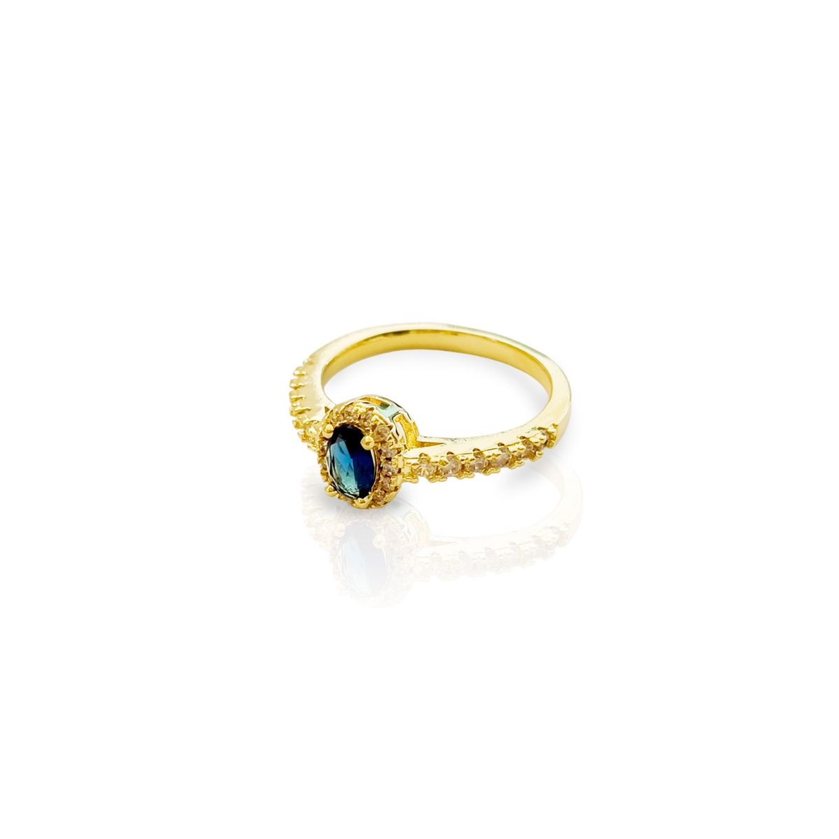 COGGIOLA - Anillo Pilar Solitario Circón Azul Enchapado Oro 18K