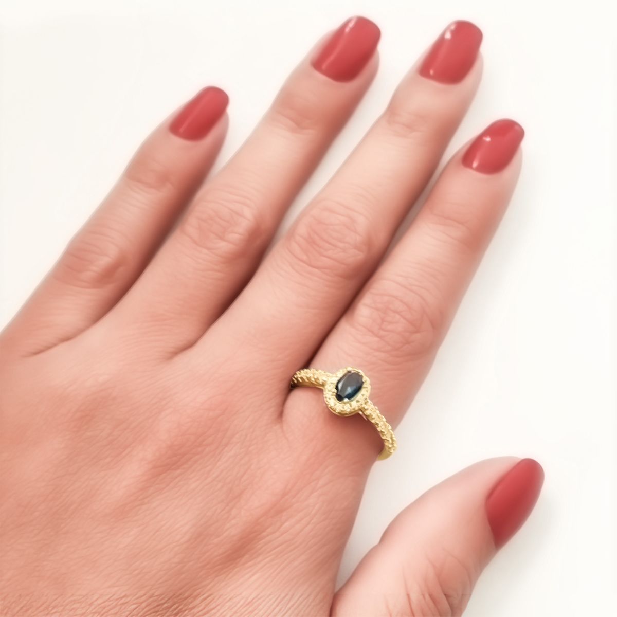 COGGIOLA - Anillo Pilar Solitario Circón Azul Enchapado Oro 18K