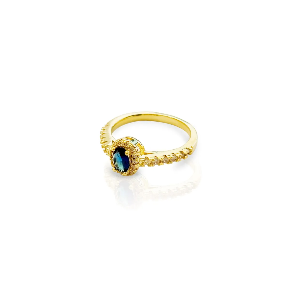 COGGIOLA - Anillo Pilar Solitario Circón Azul Enchapado Oro 18K