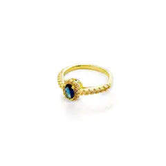 ANDREA COGGIOLA JOYAS - Anillo Pilar Solitario Circón Azul Enchapado Oro 18K