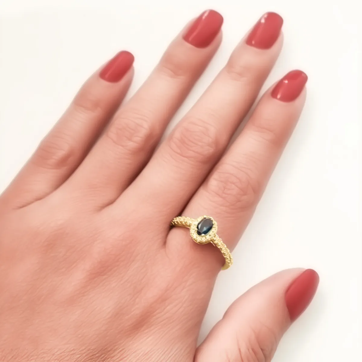 COGGIOLA - Anillo Pilar Solitario Circón Azul Enchapado Oro 18K