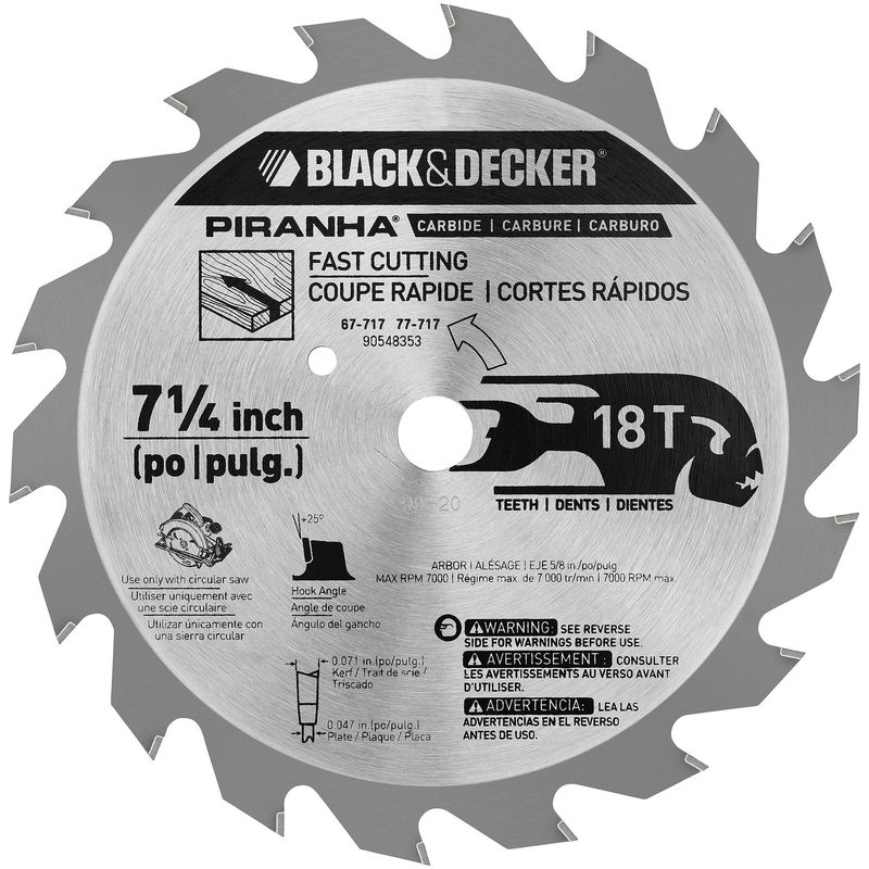 BLACK+DECKER - Disco de sierra 7-1/4'' 18 dientes BLACK+DECKER 77-717  PS