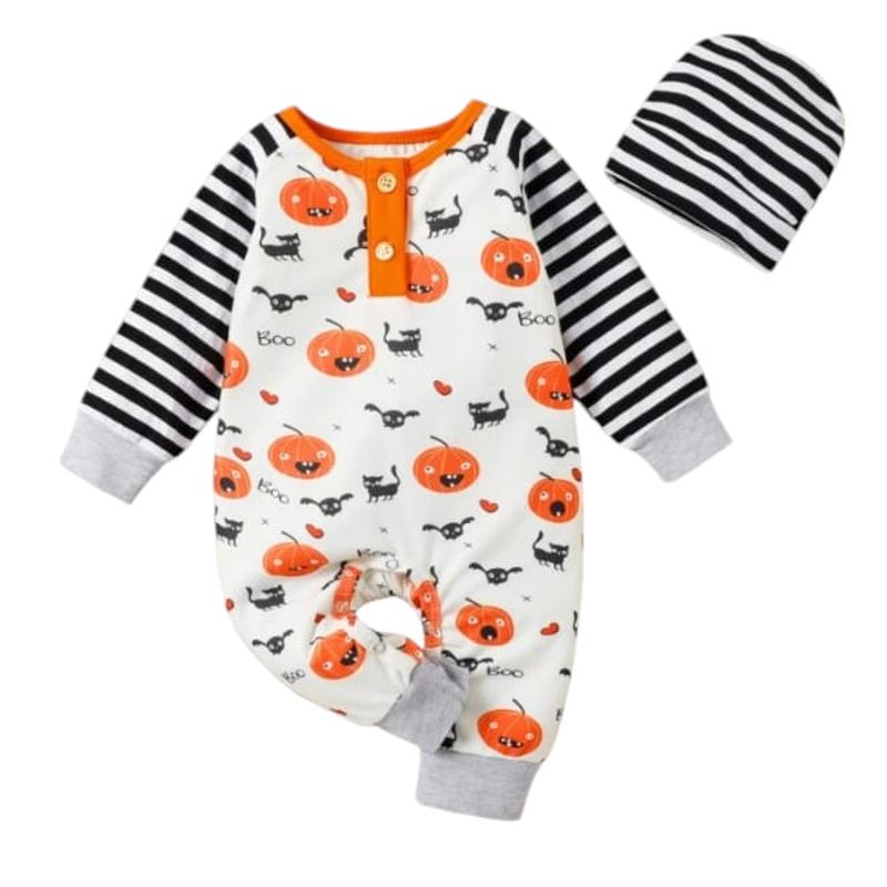 VICTORIANAS - Enterito de Bebé Manga Larga 12 a 18 meses Calabaza Naranja Listado