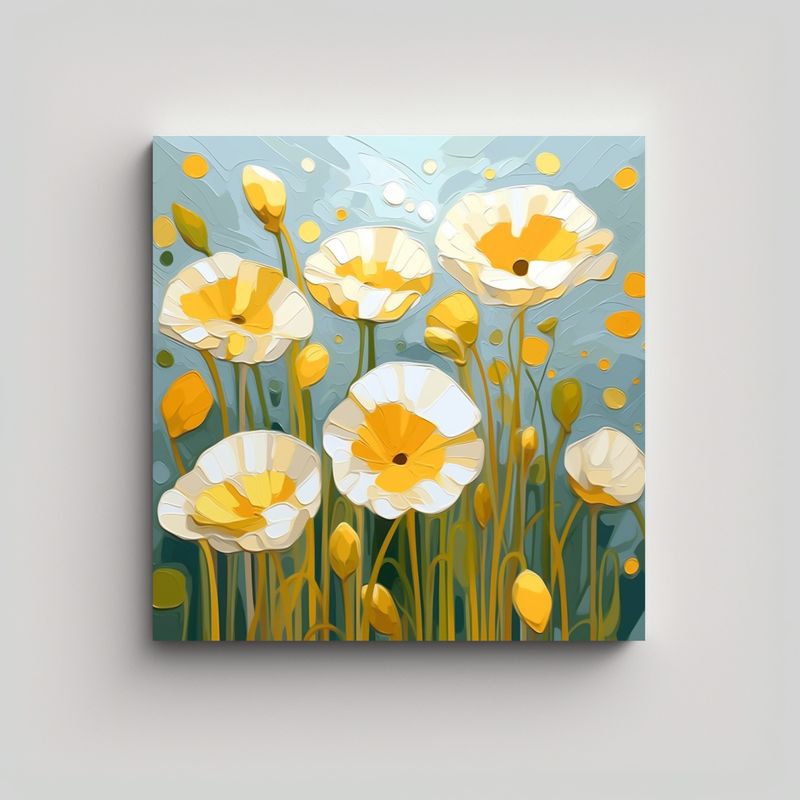 GENERICO - Esquema 2D Lienzo De Tela En Amarillo Y Blanco 70x70 Cm