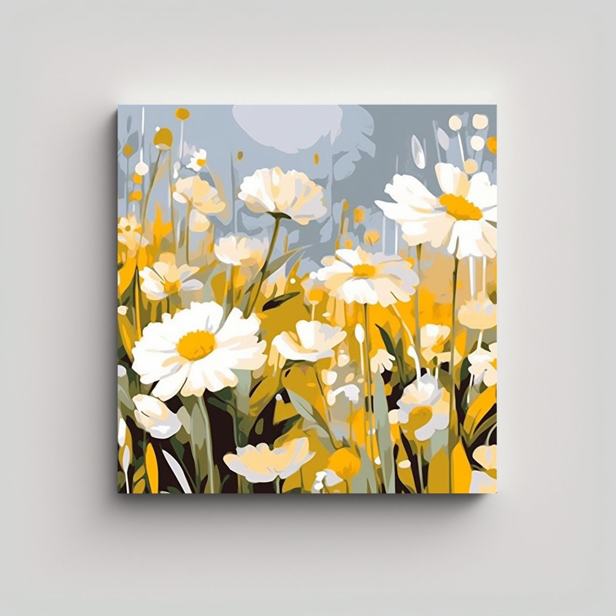 GENERICO - Lienzo Tela Líneas Finas Amarillo Blanco Flo 50x50 Cm