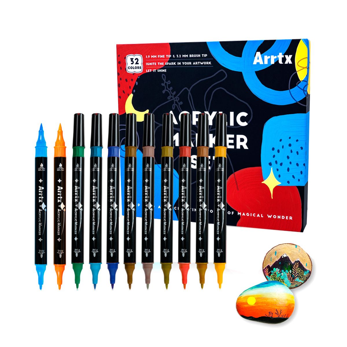 ARRTX - ARRTX MARCADORES ACRÍLICOS DE DOBLE PUNTA PINCEL & FINA 32 C